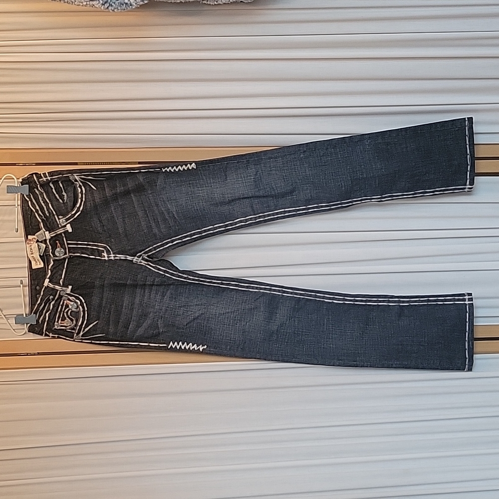 Laguna Beach Thick Stitch Straight Leg Jeans with Button Pockets Size 28